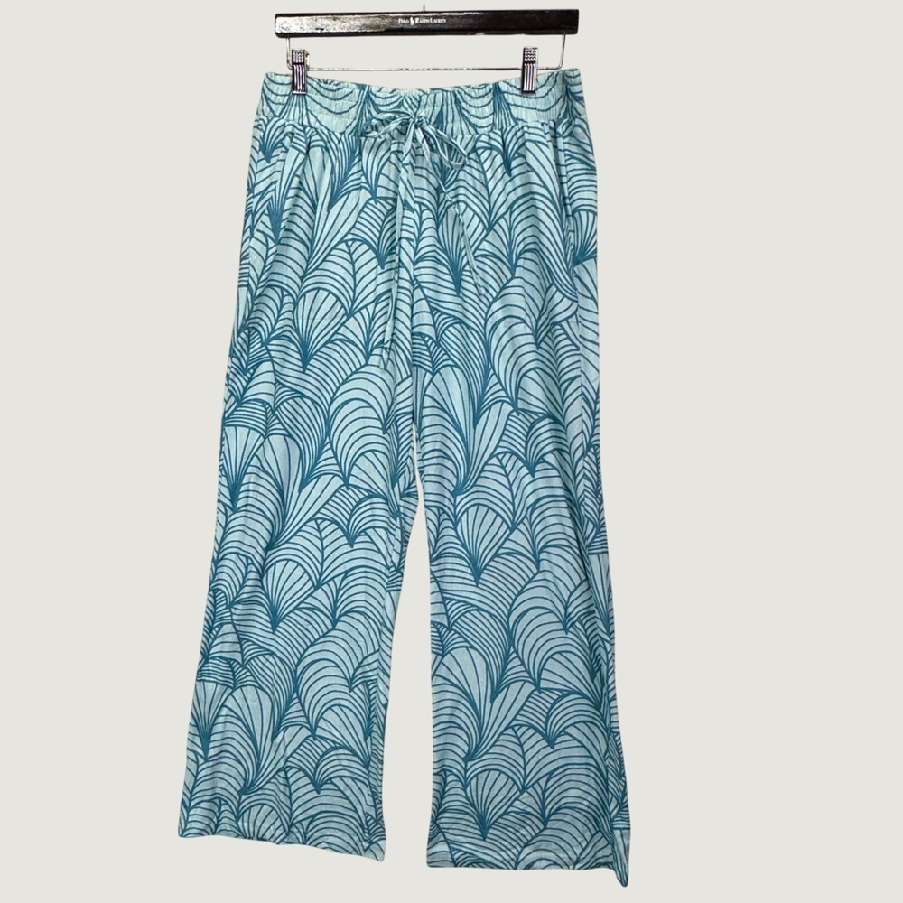 Unbranded Blue Wave Print Wide Leg Pajama Lounge Pants Size M Coastal Boho